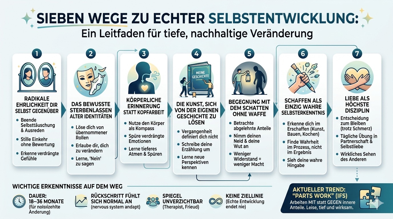 Infografik Sieben Wege zu echter Selbstentwicklung