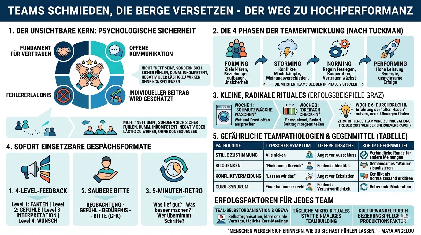 Infografik So schmiedest du Teams, die Berge versetzen. Infografik So schmiedest du Teams, die Berge versetzen.