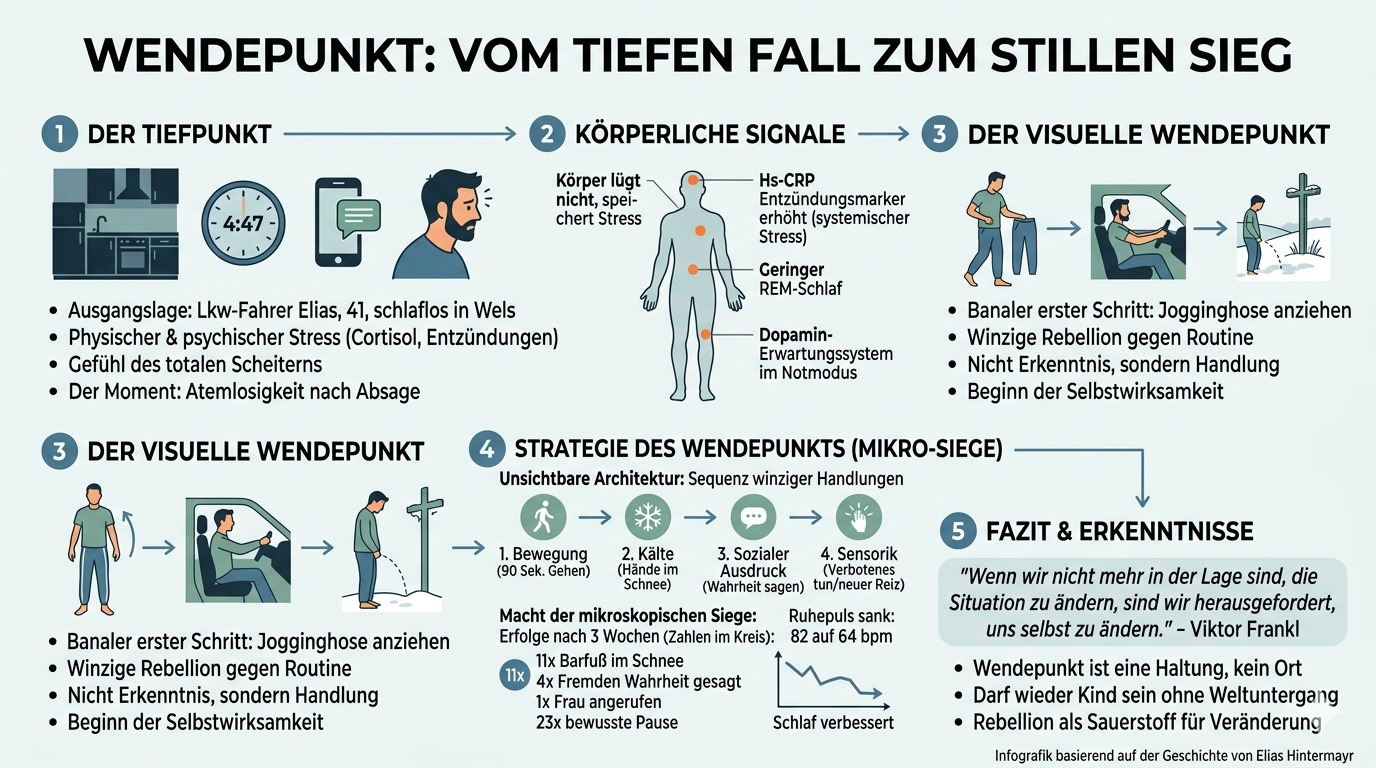 Infografik Vom tiefen Fall zum stillen Sieg – Wendepunkt