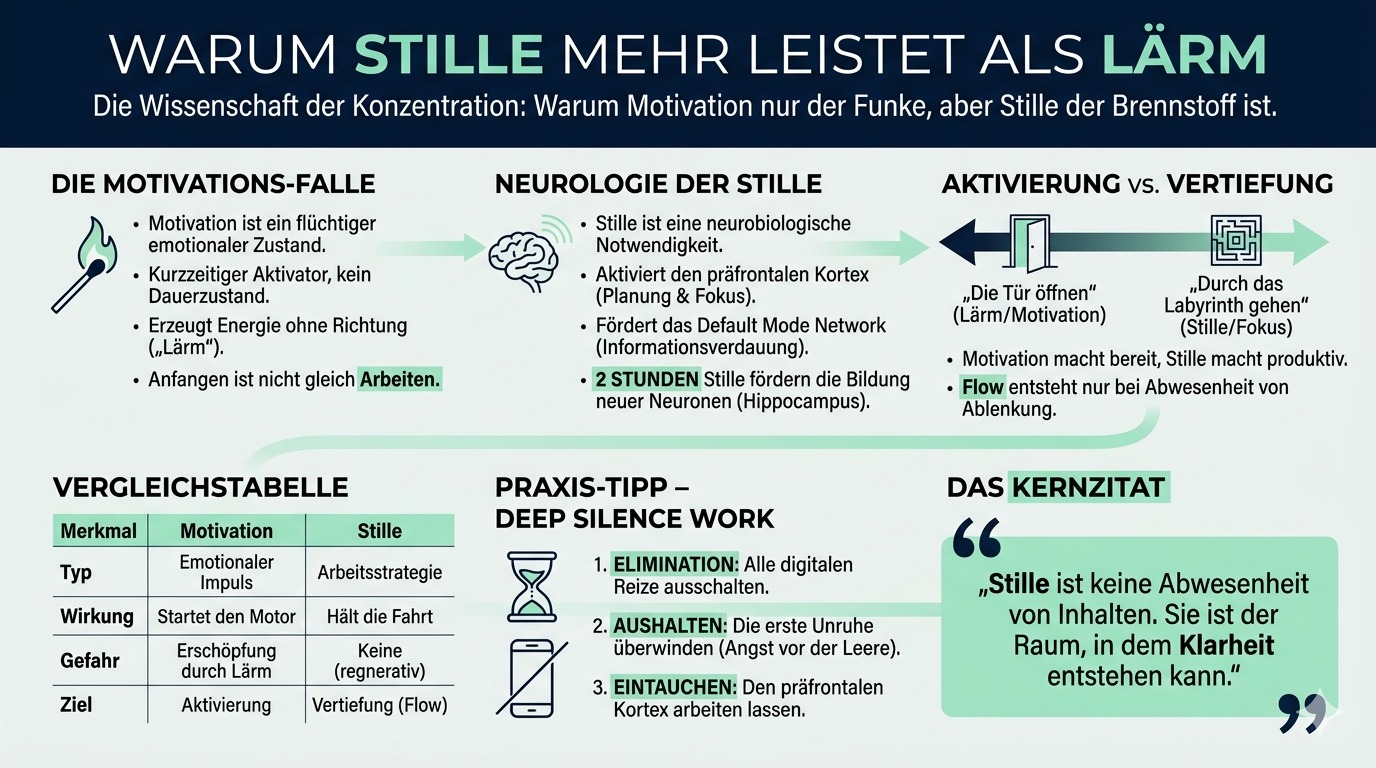 Infografik Warum Stille mehr leistet als Lärm