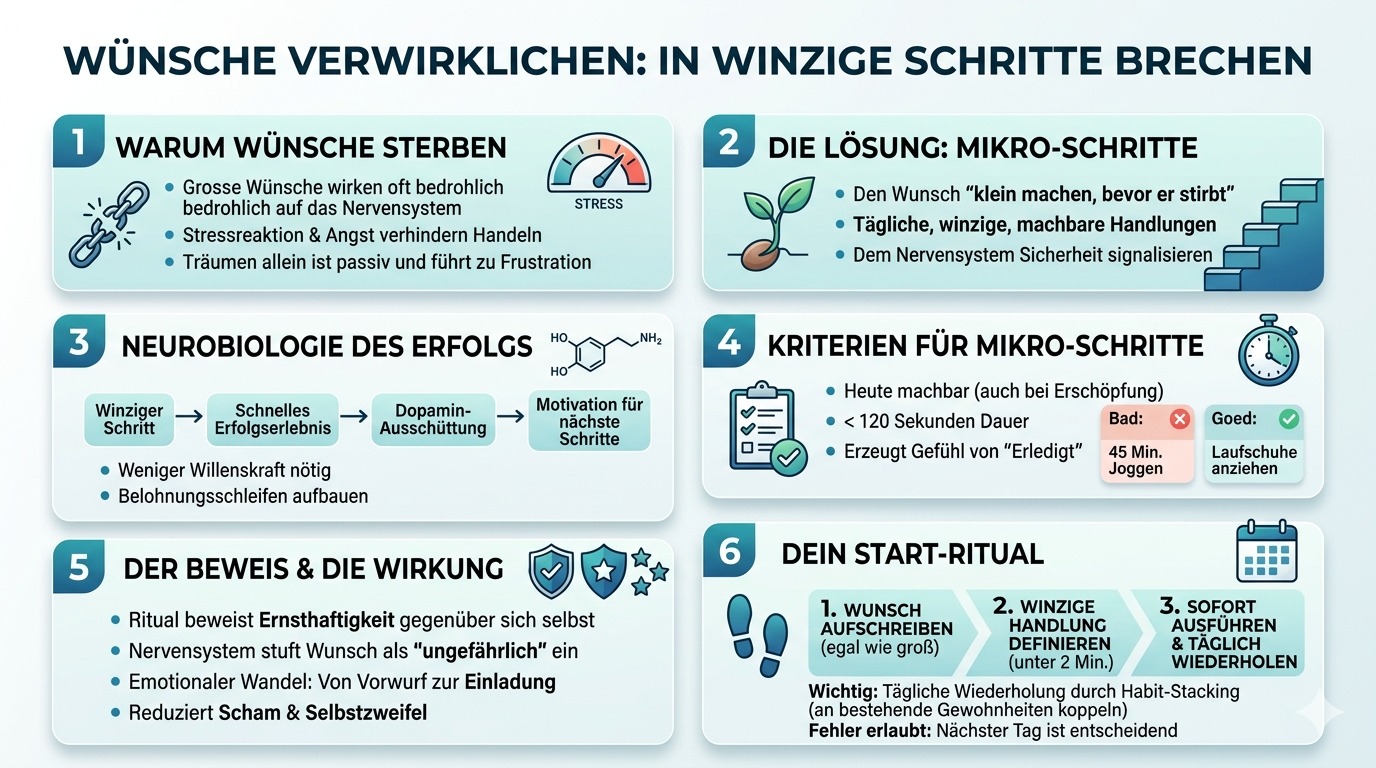 Infografik Wünsche täglich in winzige Schritte brechen
