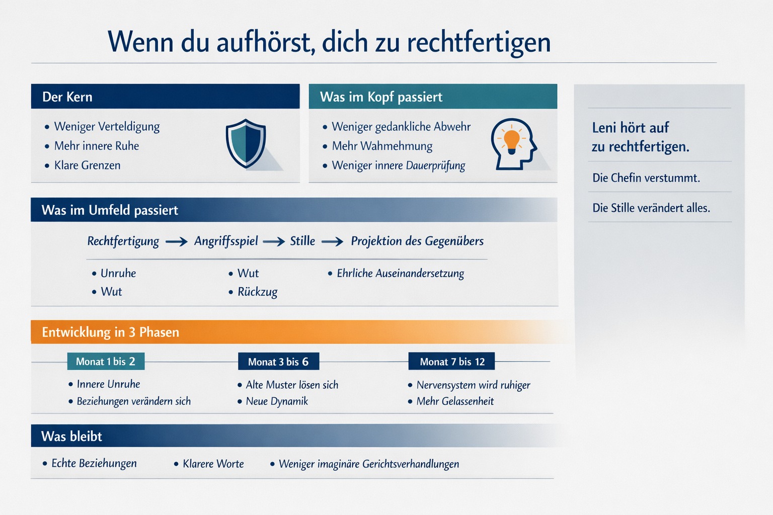 Infografiken Was passiert, wenn du dich nicht mehr rechtfertigst