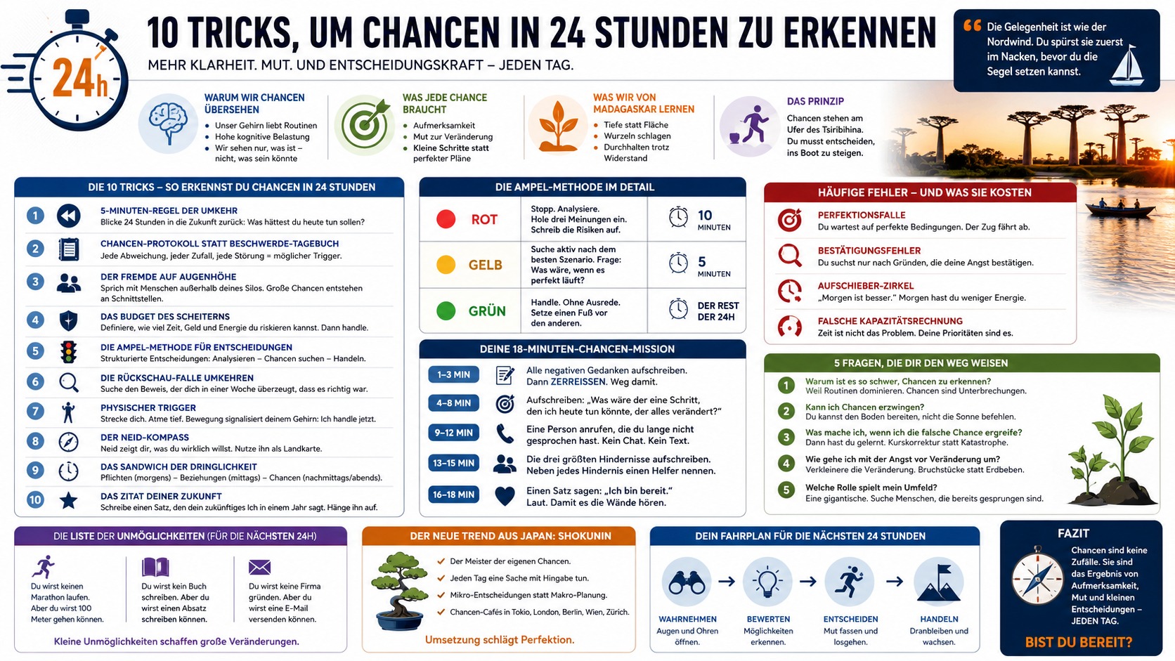 Infografik 10 Tricks, um Chancen in 24 Stunden zu erkennen.