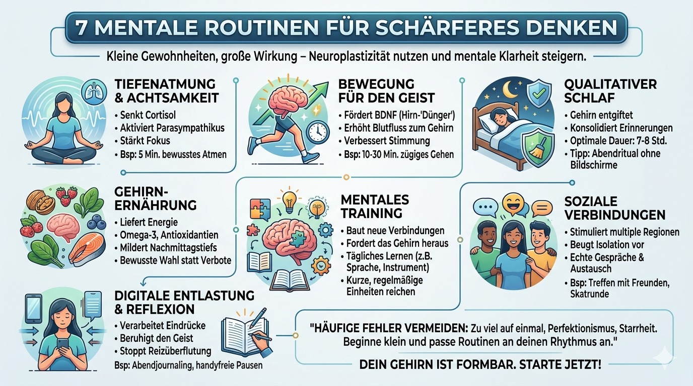 Infografik 7 mentale Routinen für schärferes Denken