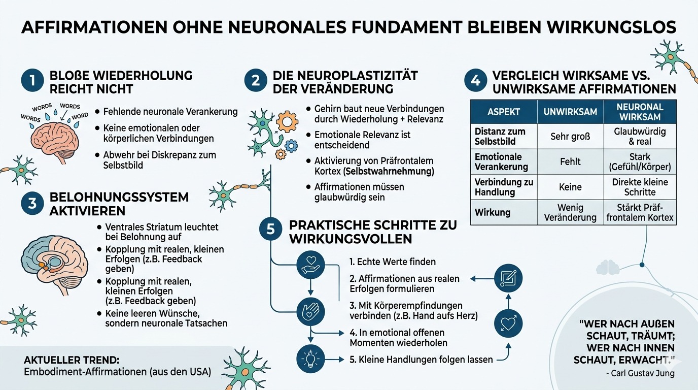 Infografik Affirmationen ohne neuronales Fundament bleiben wirkungslos
