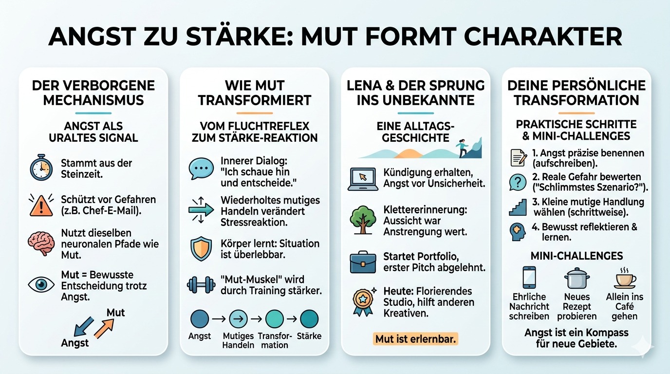 Infografik Angst zu Stärke Mut formt Charakter Infografik Angst zu Stärke Mut formt Charakter