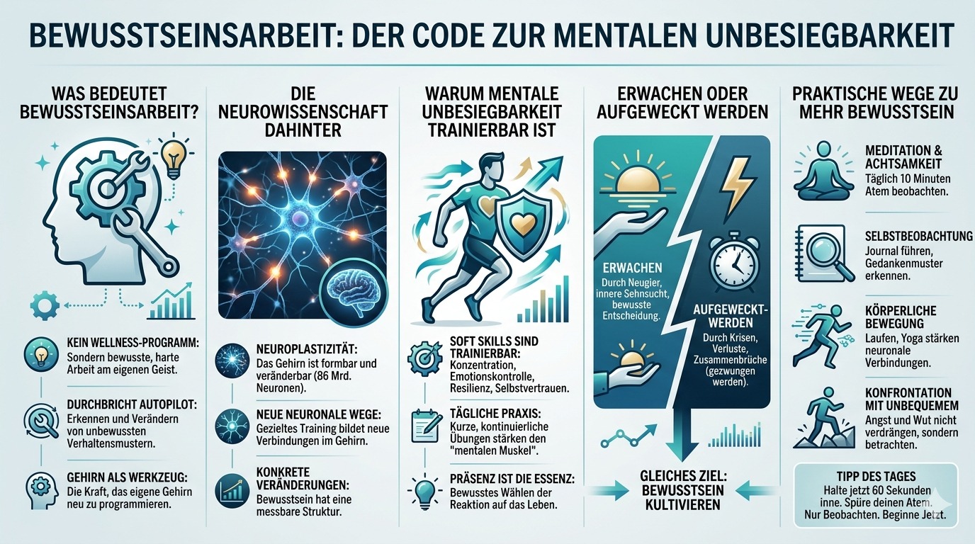 Infografik Bewusstseinsarbeit Der Code zur mentalen Unbesiegbarkeit