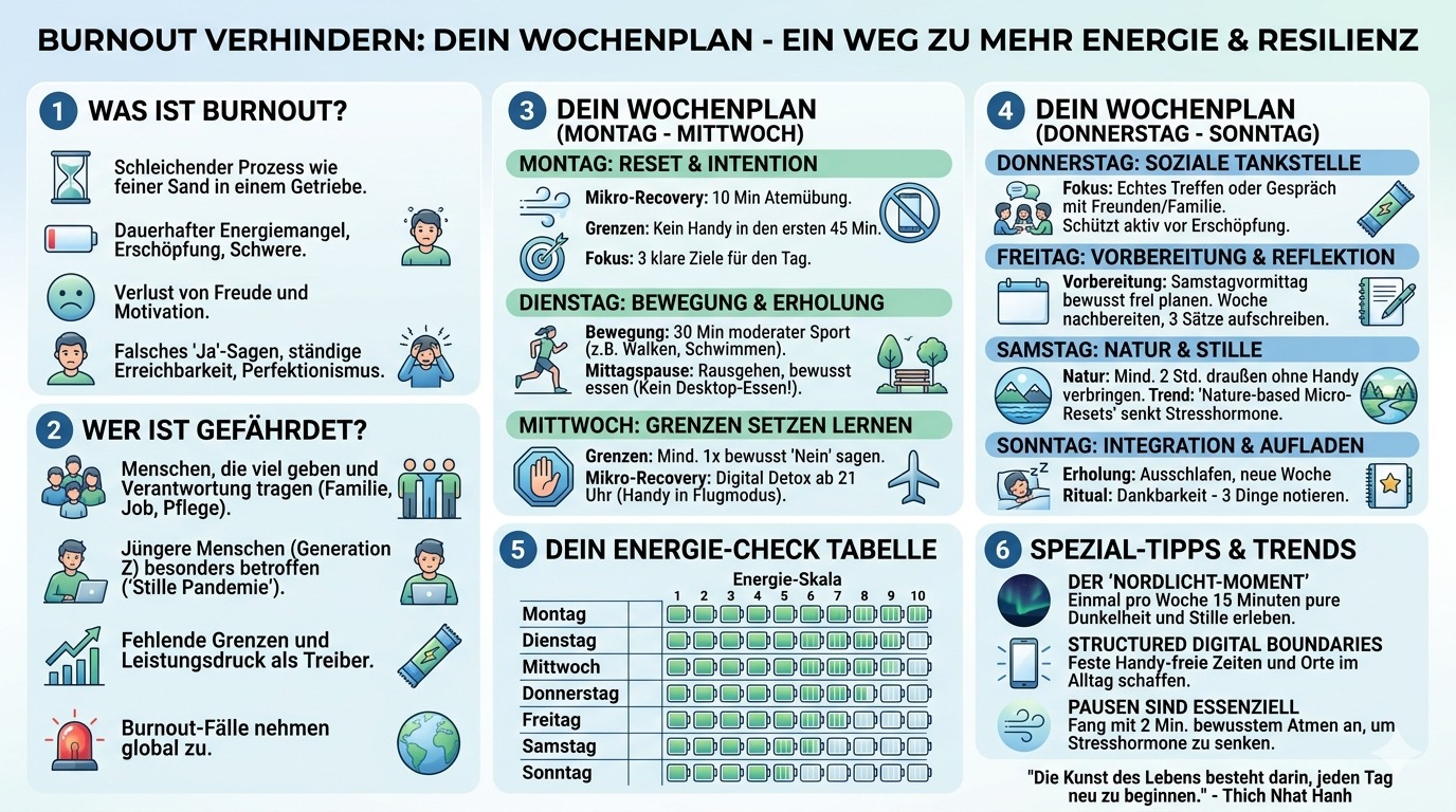 Infografik Burnout verhindern – dein Wochenplan Infografik Burnout verhindern – dein Wochenplan