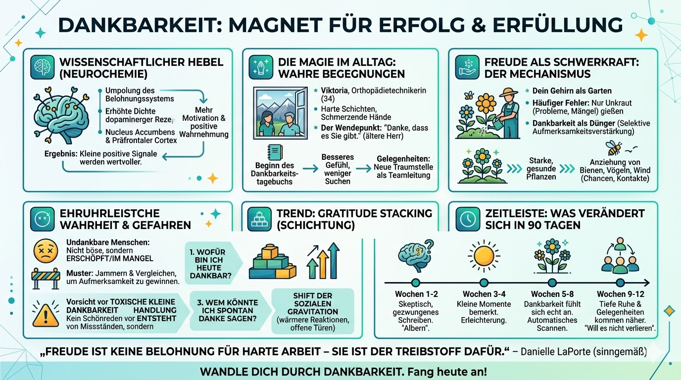 Infografik Dankbarkeit zieht Erfolg wie Magnete an