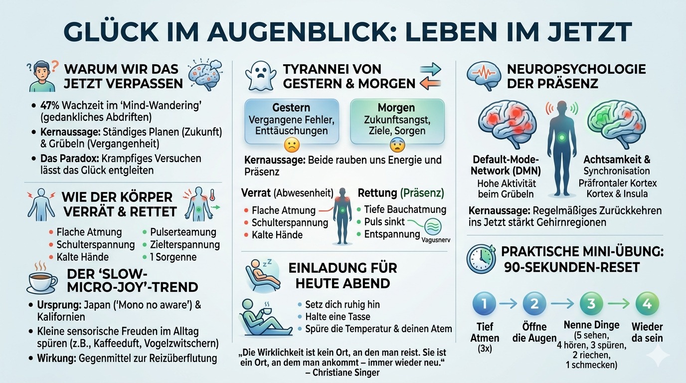 Infografik Das Glück lebt in diesem Augenblick.