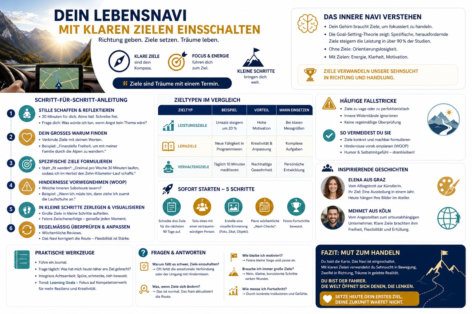 Infografik Dein Lebensnavi mit klaren Zielen einschalten Infografik Dein Lebensnavi mit klaren Zielen einschalten