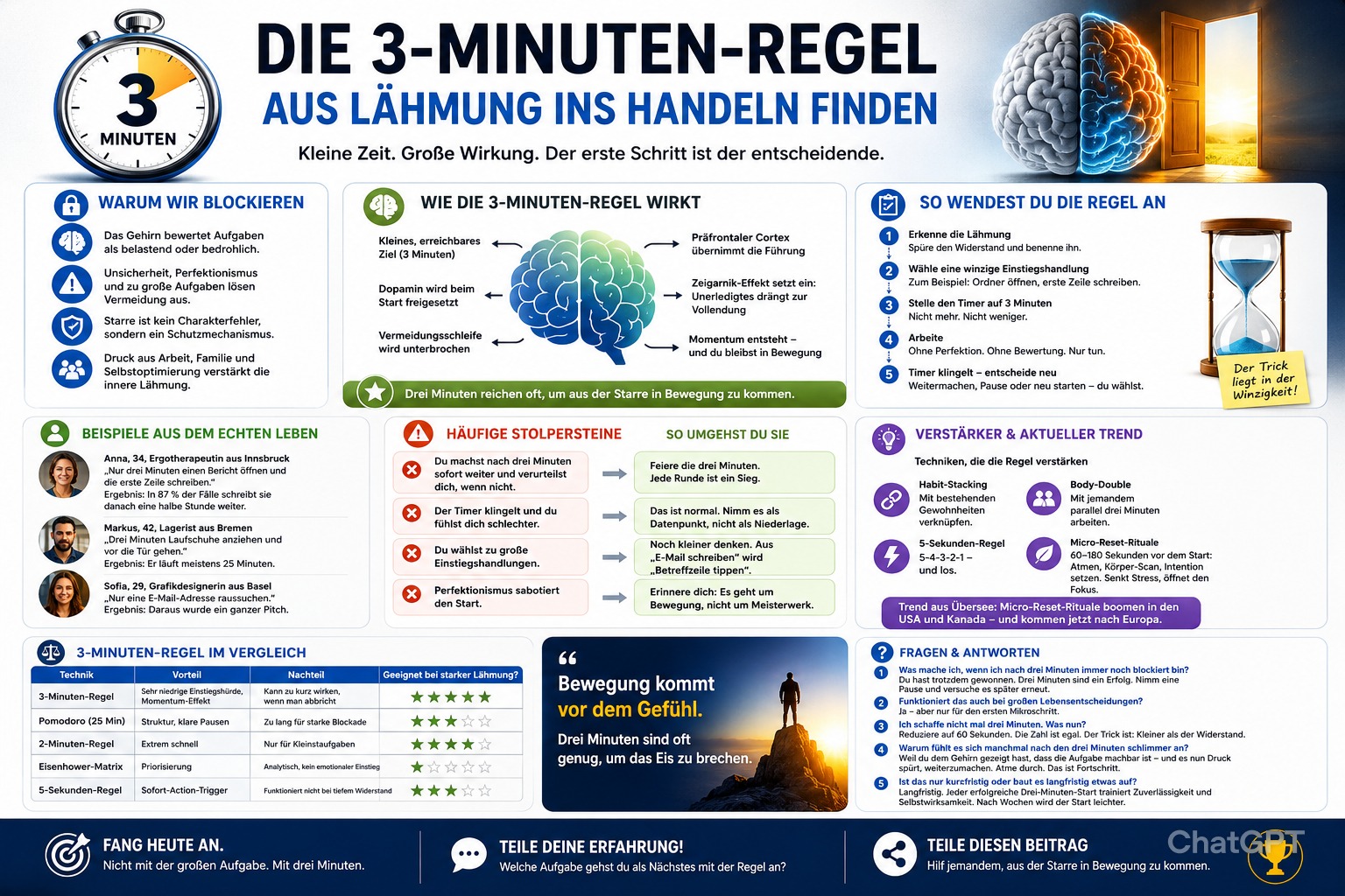 Infografik Die 3 Minuten Regel Aus Lähmung ins Handeln finden Infografik Die 3 Minuten Regel Aus Lähmung ins Handeln finden
