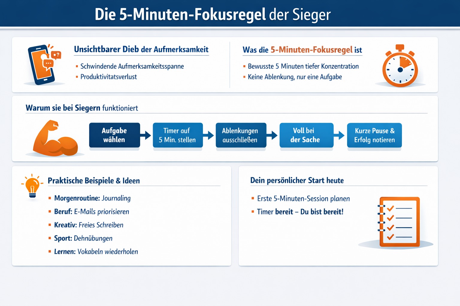 Infografik Die 5 Minuten Fokusregel der Sieger