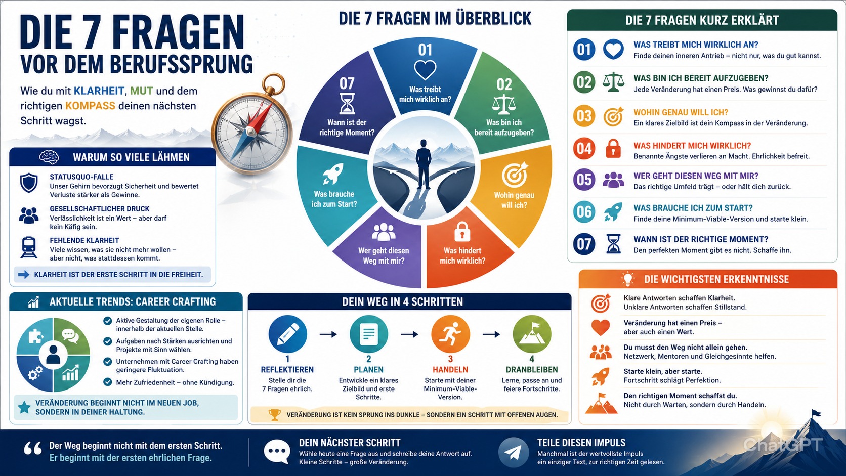 Infografik Die sieben Fragen vor dem Berufssprung Infografik Die sieben Fragen vor dem Berufssprung