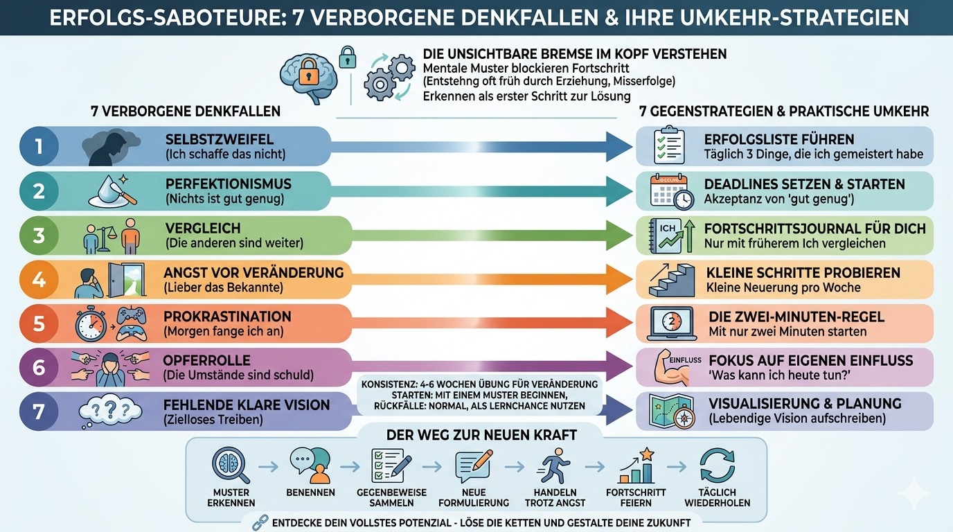 Infografik Die sieben verborgenen Denkfallen, die Erfolg sabotieren Infografik Die sieben verborgenen Denkfallen, die Erfolg sabotieren