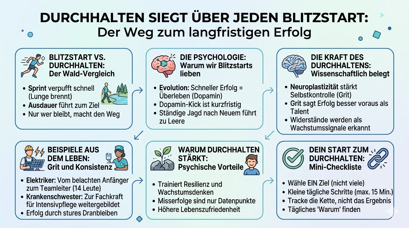 Infografik Durchhalten siegt über jeden Blitzstart