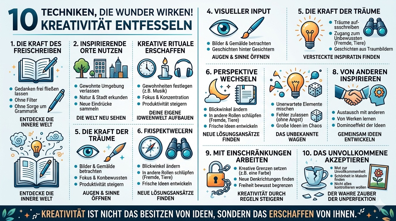 Infografik Entfessele deine Kreativität 10 Techniken, die Wunder wirken!