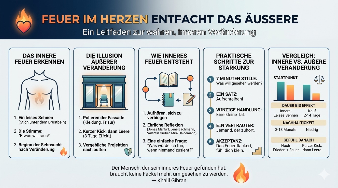 Infografik Feuer im Herzen entfacht das Äußere.