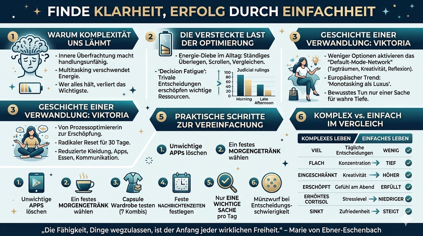 Infografik Finde Klarheit, Erfolg durch Einfachheit.