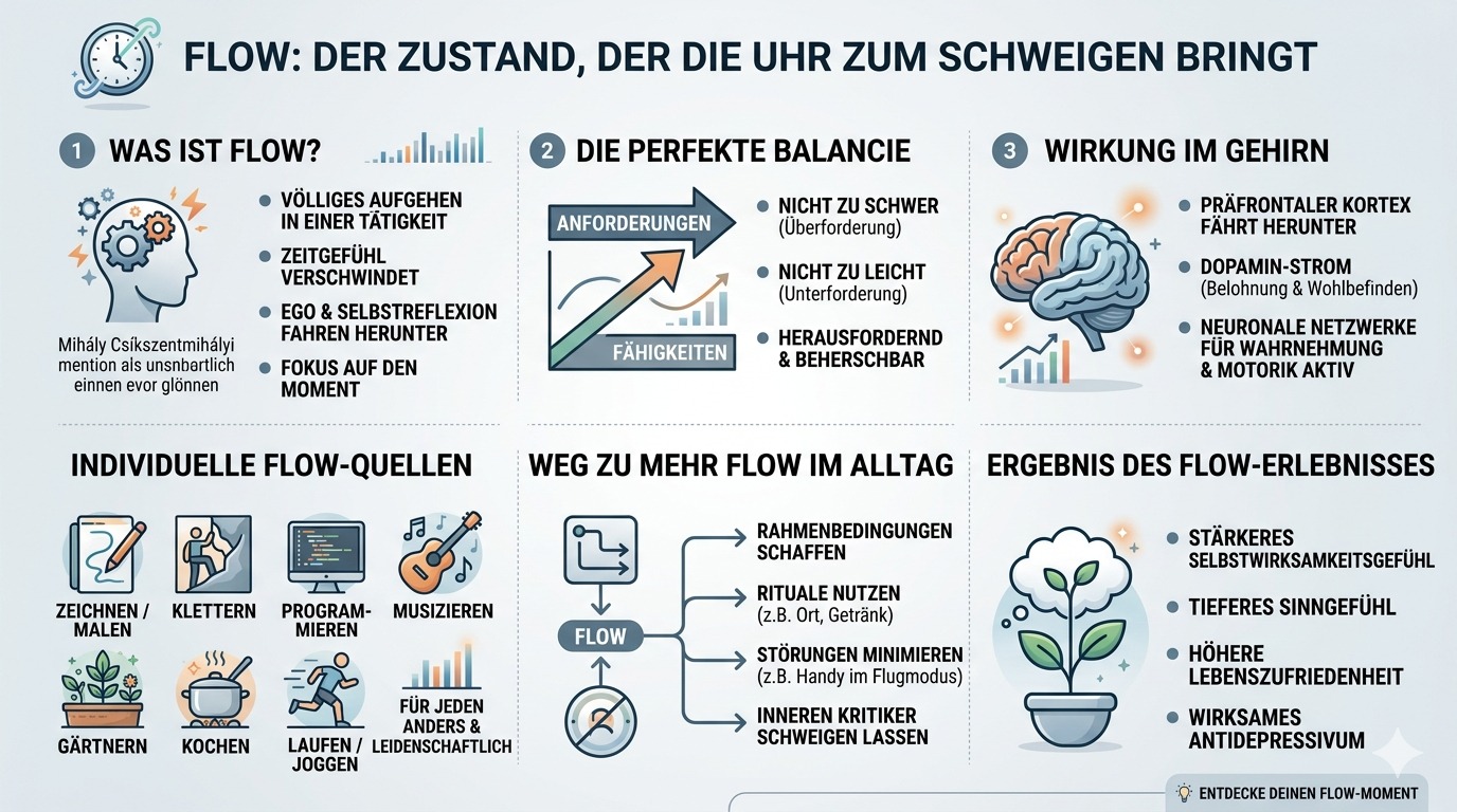 Infografik Flow, der die Uhr zum Schweigen bringt
