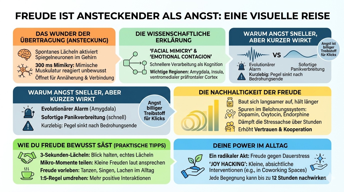Infografik Freude ist ansteckender als Angst. Infografik Freude ist ansteckender als Angst.