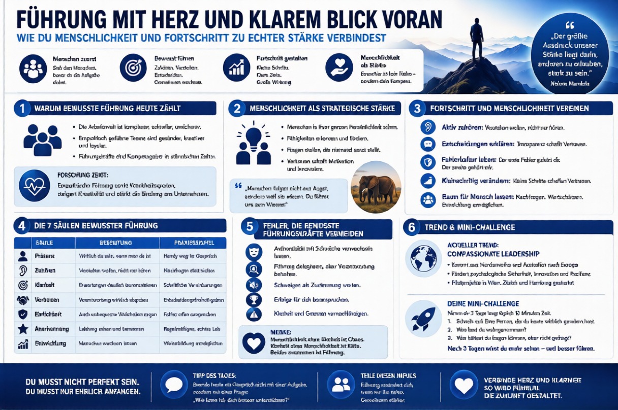 Infografik Führung mit Herz und klarem Blick voran