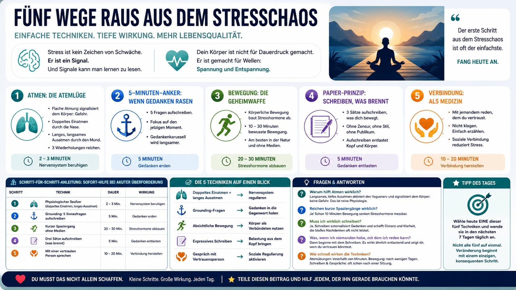 Infografik Fünf Wege raus aus dem Stresschaos