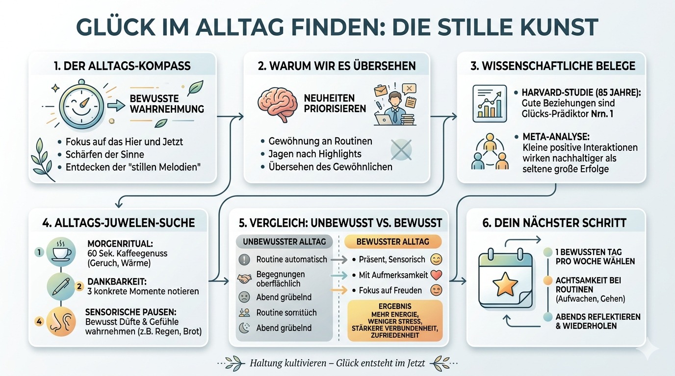 Infografik Glück im Alltag finden Die stille Kunst 