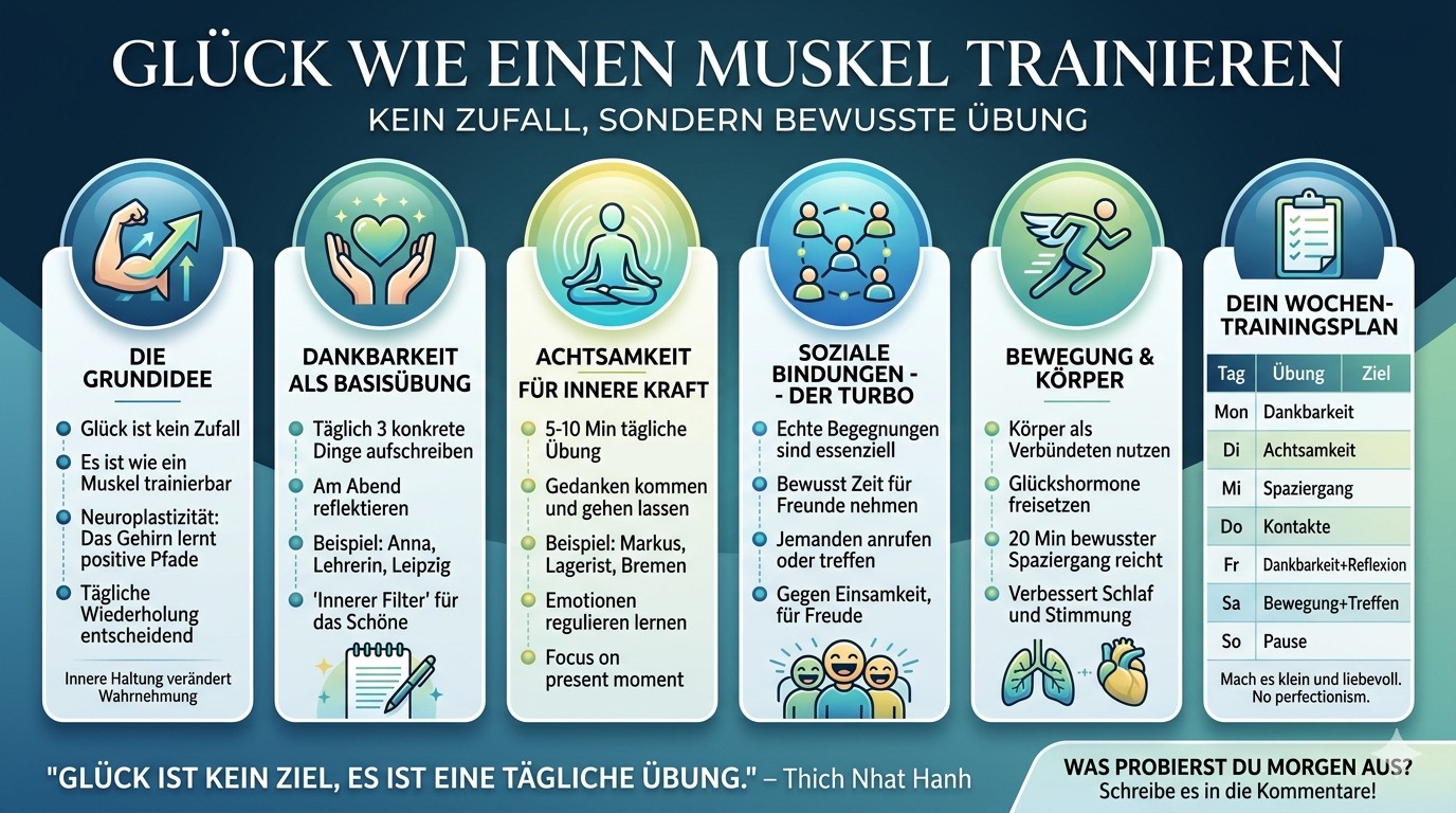 Infografik Glück lässt sich trainieren wie ein Muskel