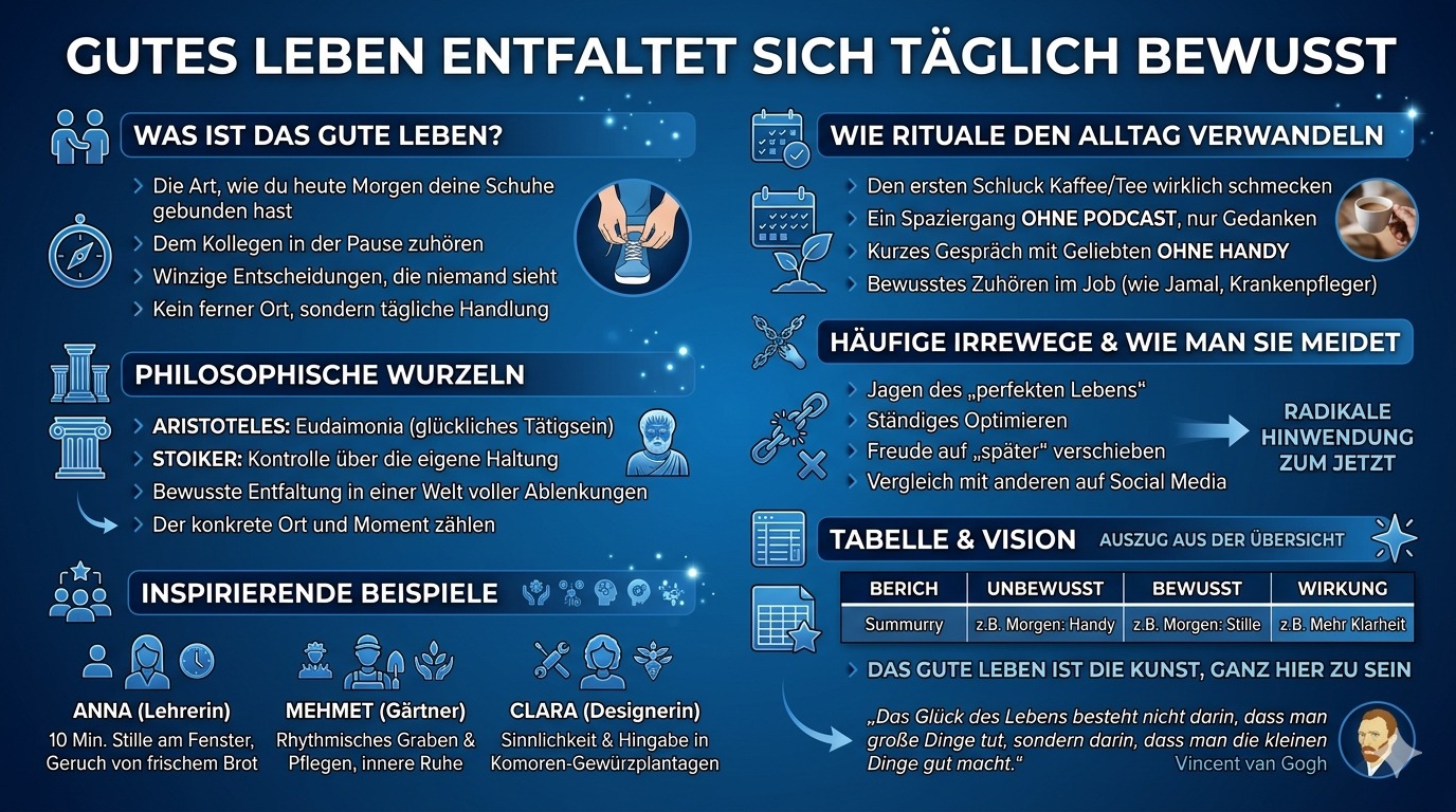 Infografik Gutes Leben entfaltet sich täglich bewusst 