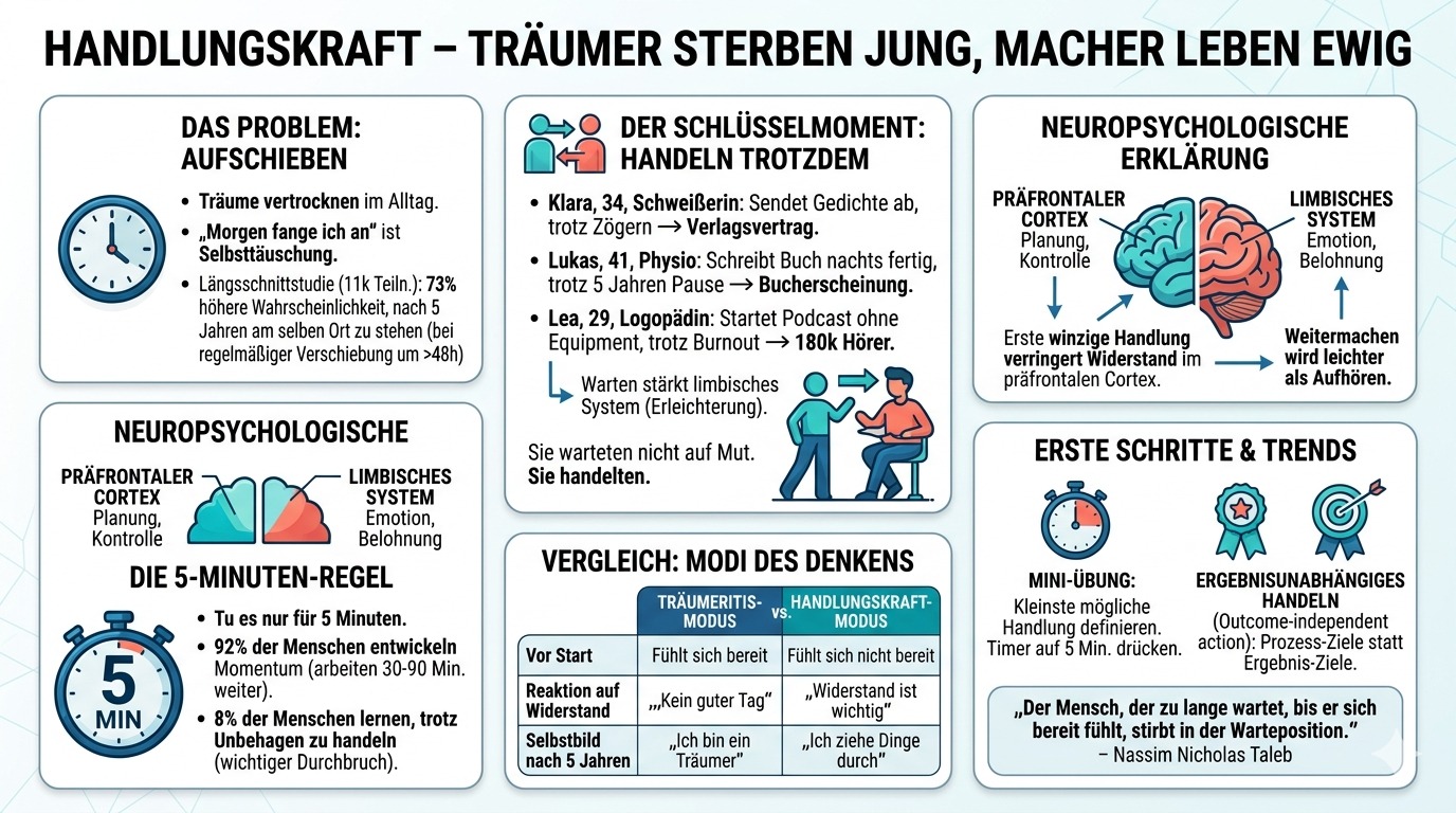 Infografik Handlungskraft – Träumer sterben jung, Macher leben ewig