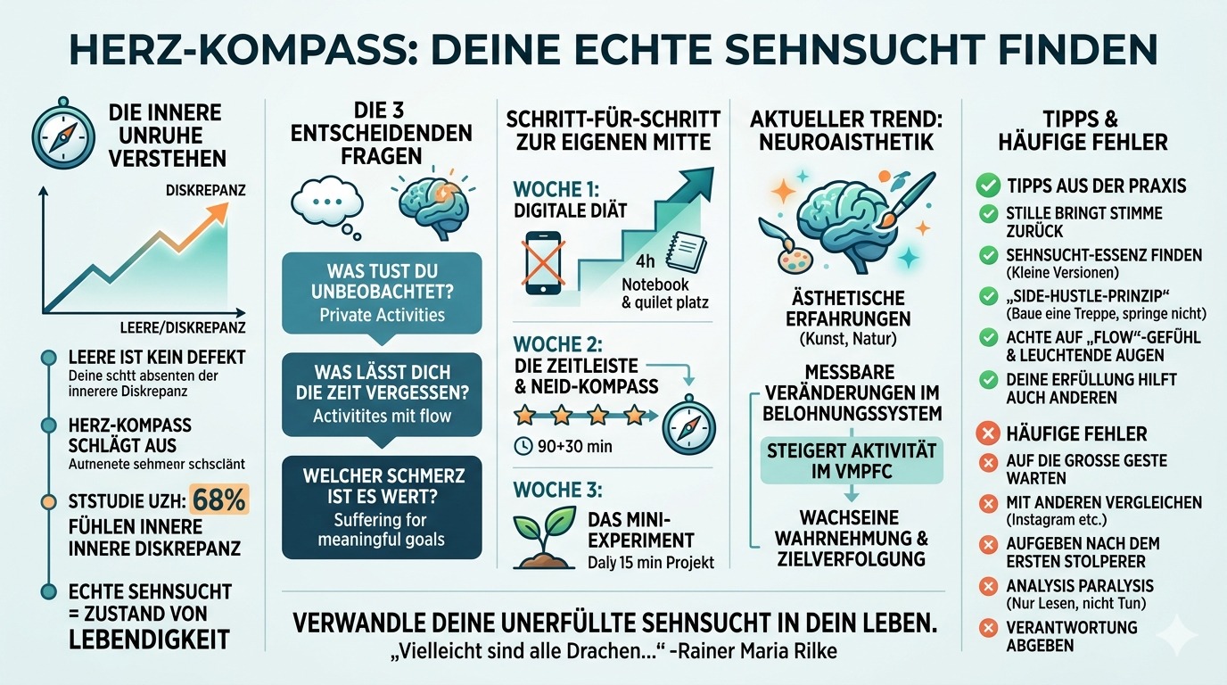 Infografik Herz Kompass Echte Sehnsucht finden