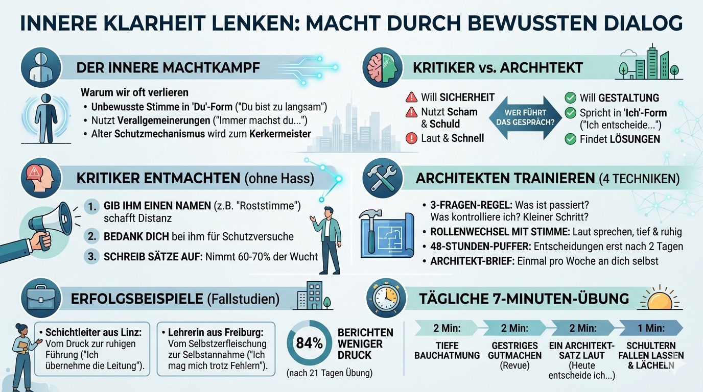 Infografik Innere Klarheit lenken Macht durch bewussten Dialog