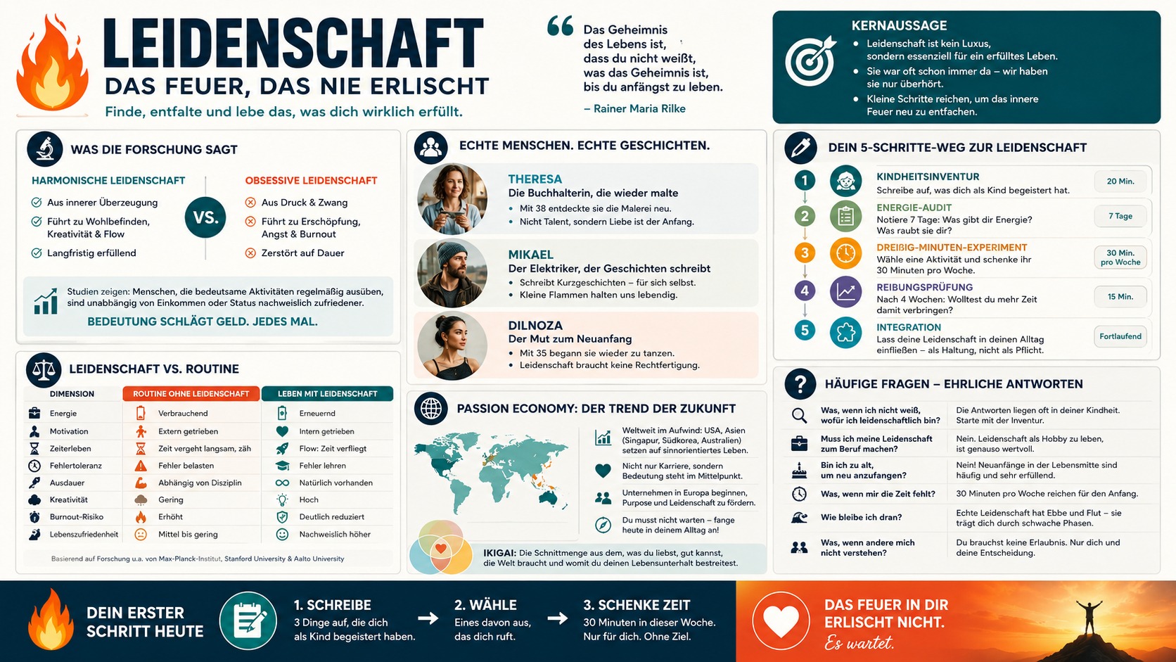 Infografik Leidenschaft ist das Feuer, das nie erlischt