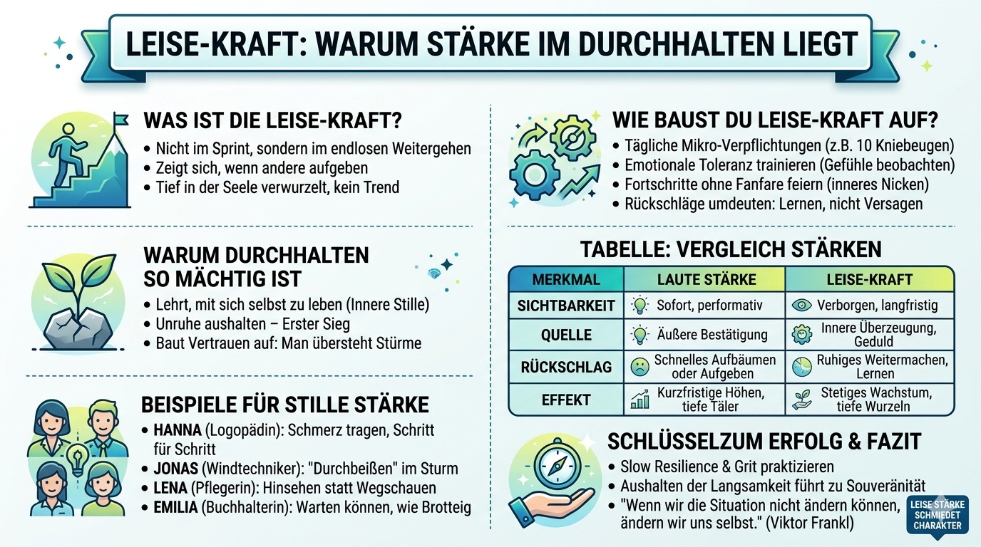 Infografik Leise Kraft Warum Stärke im Durchhalten liegt Infografik Leise Kraft Warum Stärke im Durchhalten liegt