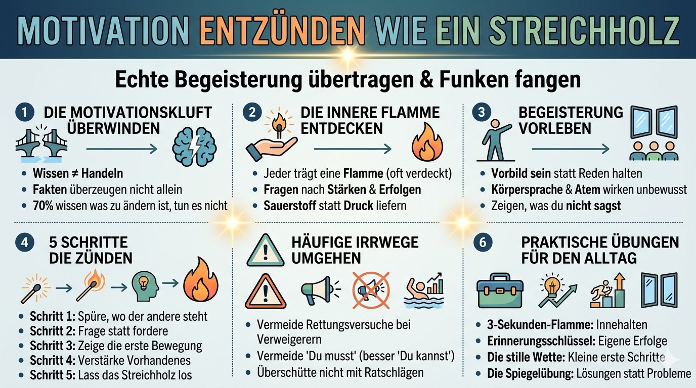 Infografik Motivation entzünden wie ein Streichholz