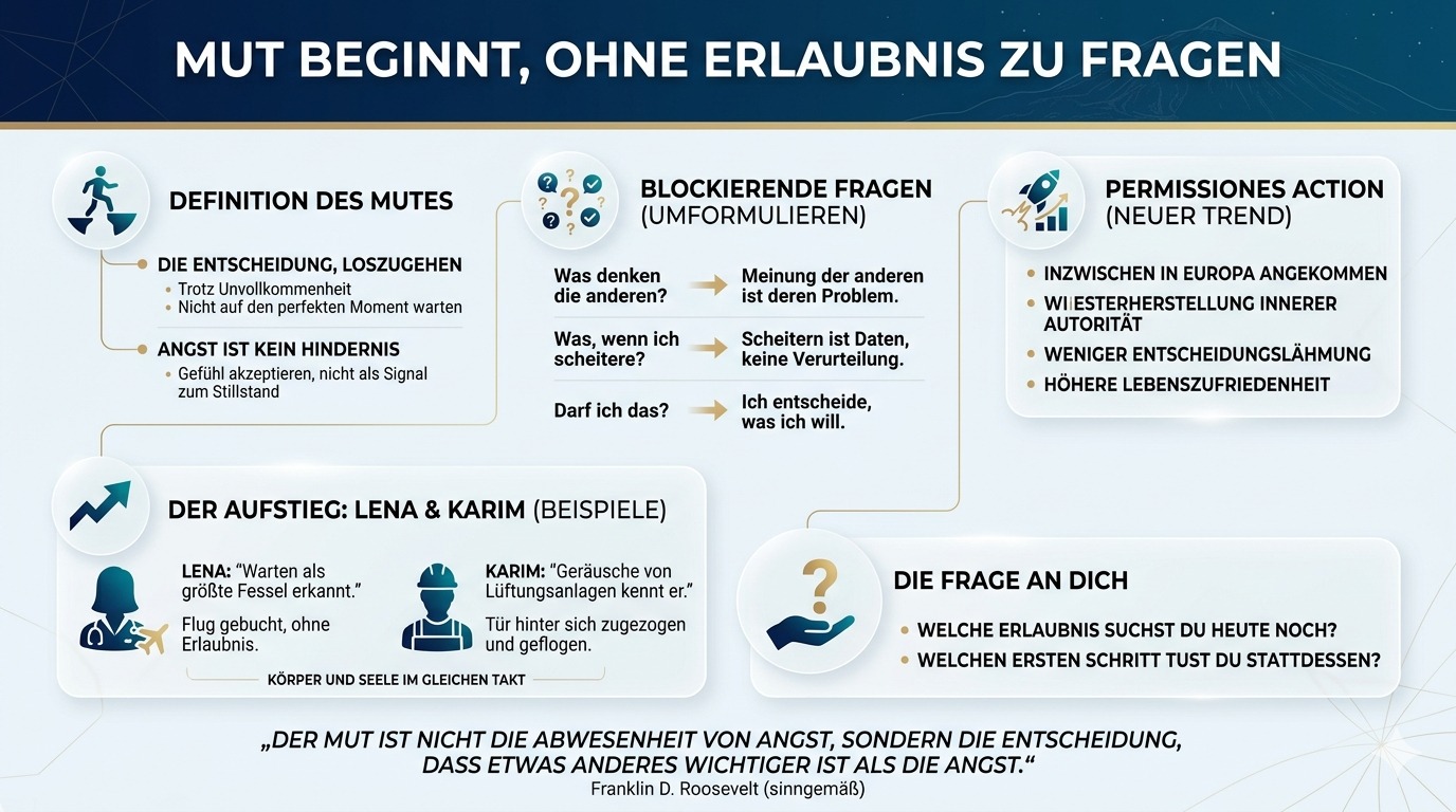 Infografik Mut beginnt, ohne Erlaubnis zu fragen.