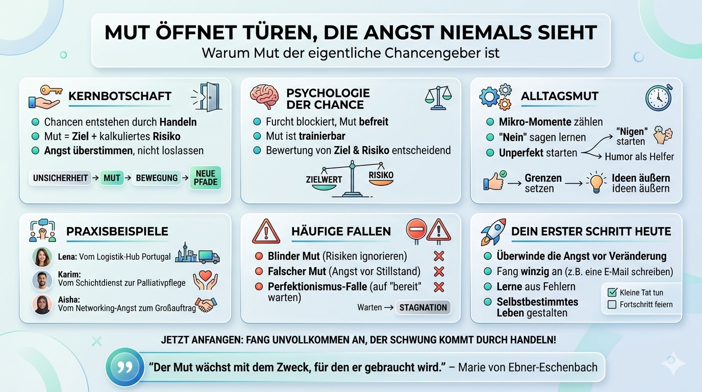 Infografik Mut öffnet Türen, die Angst niemals sieht