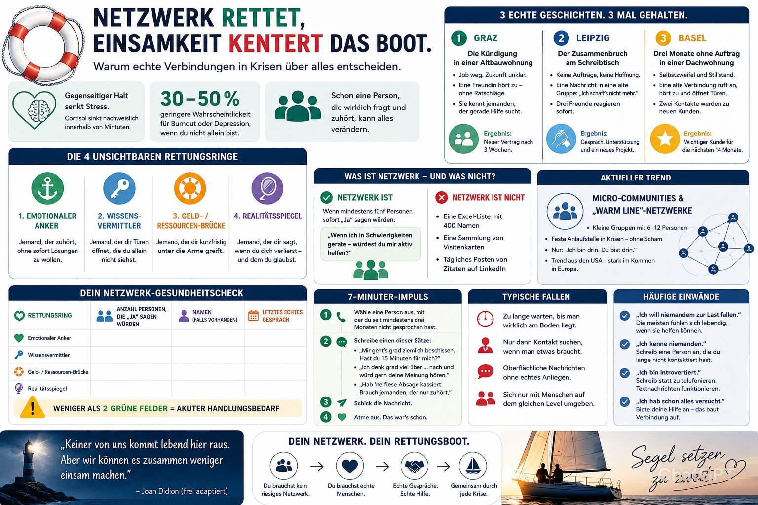 Infografik Netzwerk rettet, Einsamkeit kentert das Boot