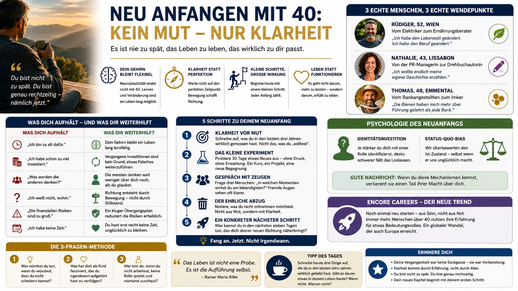 Infografik Neu anfangen mit 40 Kein Mut – nur Klarheit