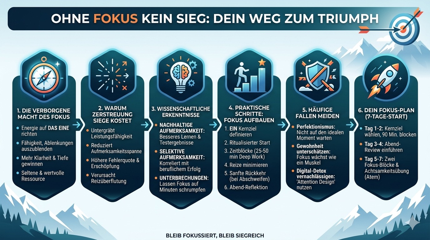 Infografik Ohne Fokus kein Sieg – Dein Weg zum Triumph 