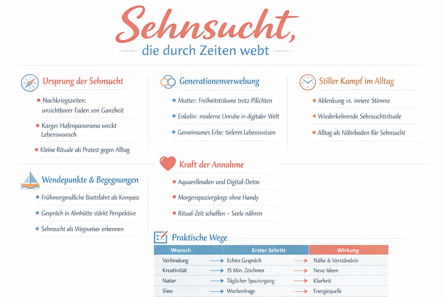 Infografik Sehnsucht, die durch Zeiten webt