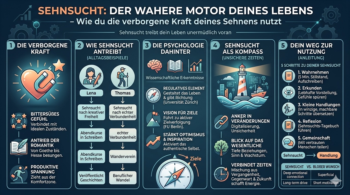 Infografik Sehnsucht treibt dein Leben unermüdlich voran 