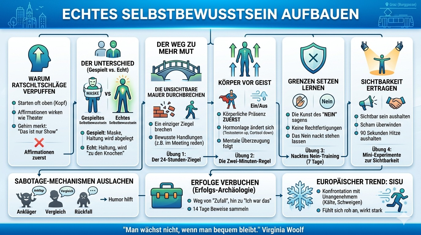 Infografik Selbstbewusstsein aufbauen – mutig & echt erfolgreich werden