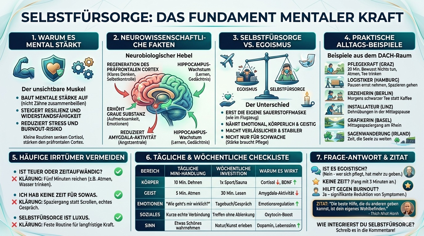 Infografik Selbstfürsorge als Fundament mentaler Kraft