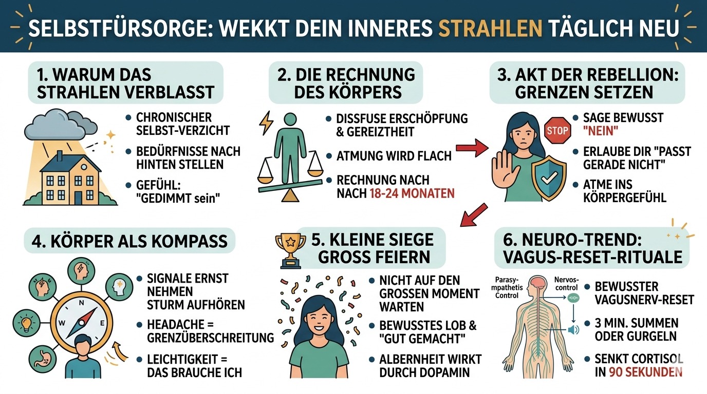 Infografik Selbstfürsorge weckt dein inneres Strahlen täglich neu.