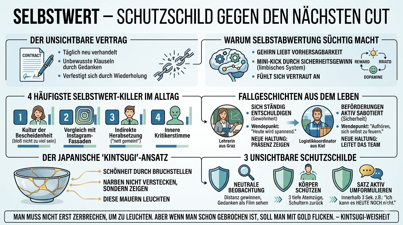 Infografik Selbstwert – Schutzschild gegen den nächsten Cut