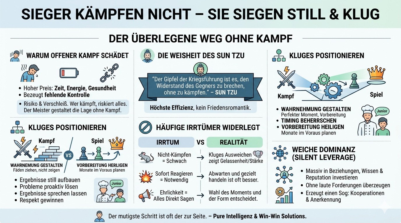 Infografik Sieger kämpfen nicht – sie spielen klug und siegen still