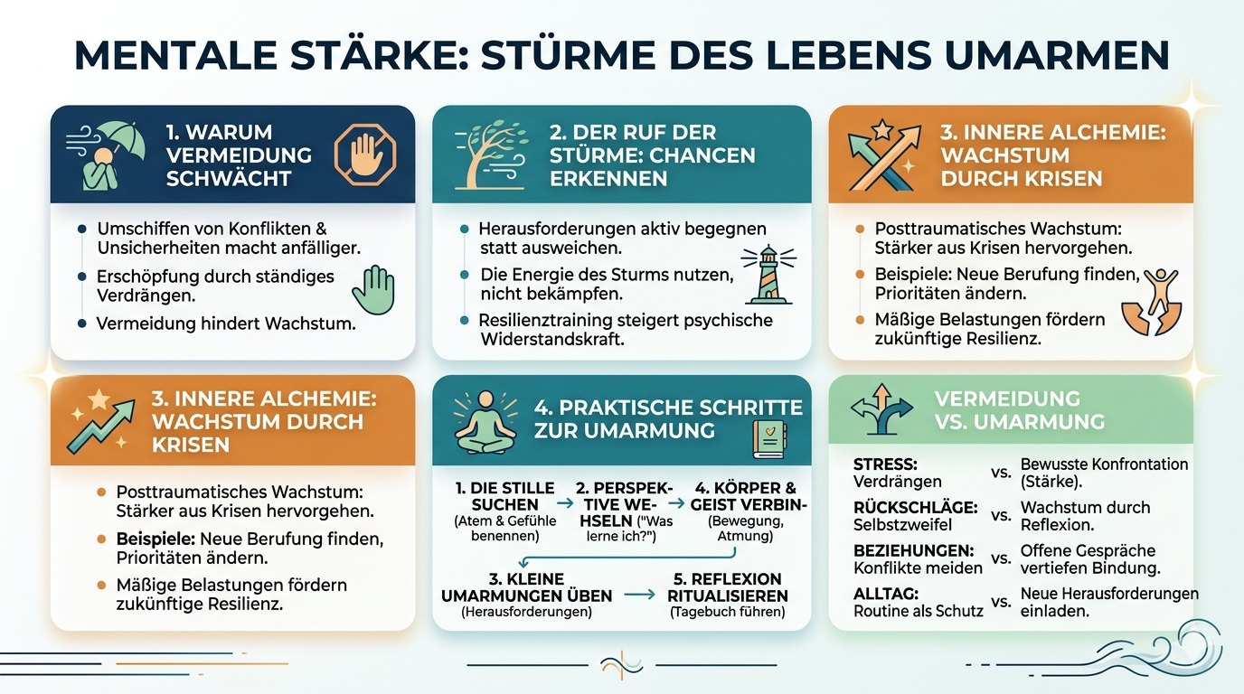 Infografik Stärke umarmt Stürme mit tiefer Kraft