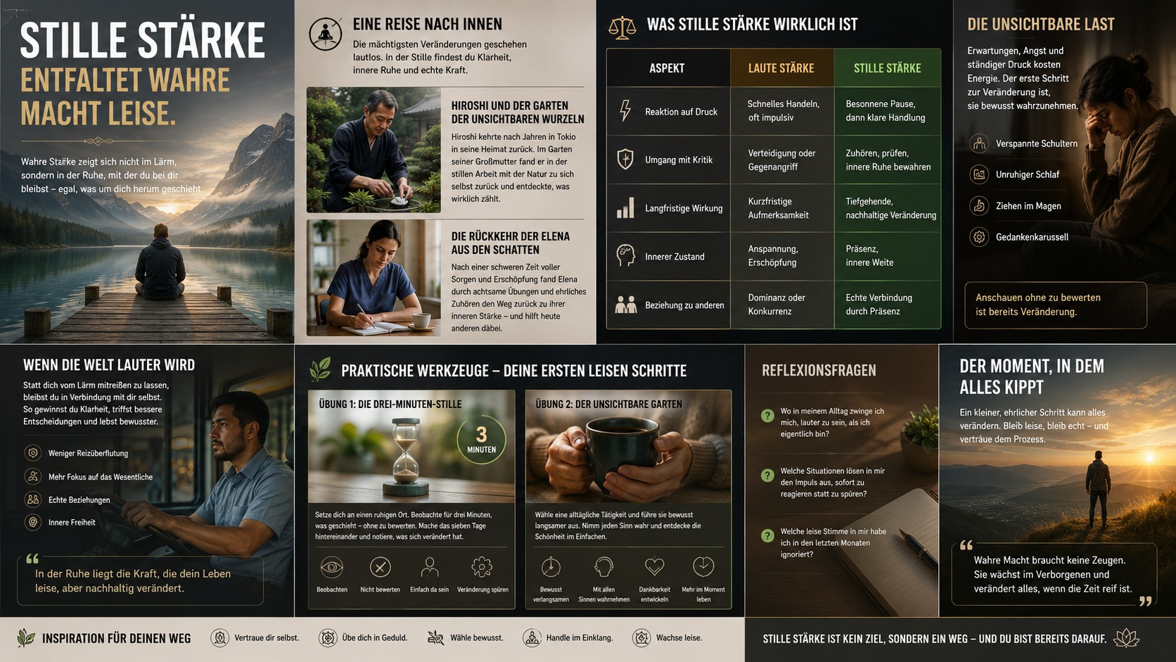 Infografik Stille Stärke entfaltet wahre Macht leise. Infografik Stille Stärke entfaltet wahre Macht leise.